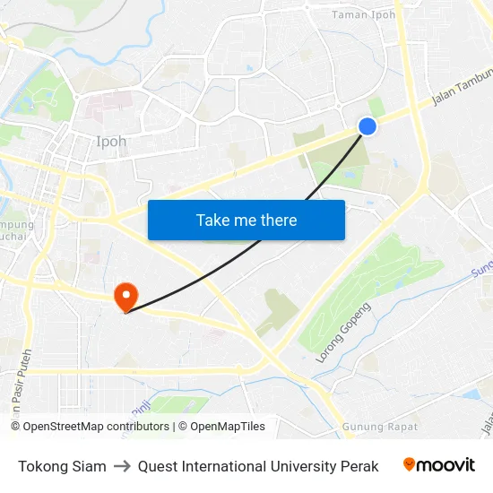 Tokong Siam to Quest International University Perak map
