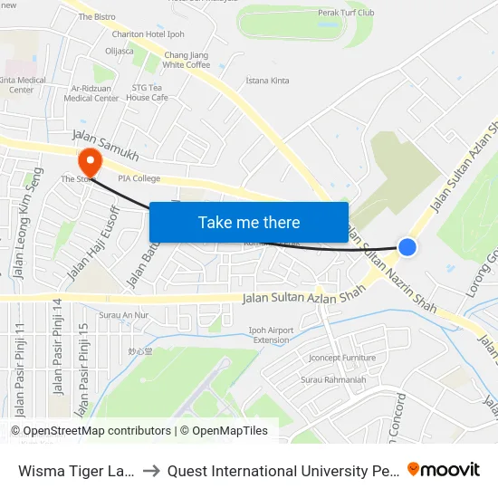 Wisma Tiger Lane to Quest International University Perak map