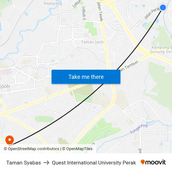 Taman Syabas to Quest International University Perak map