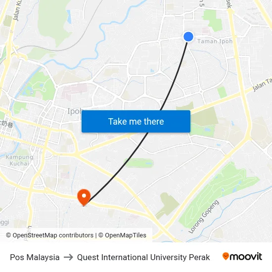Pos Malaysia to Quest International University Perak map