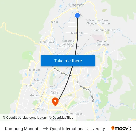 Kampung Mandaileng to Quest International University Perak map