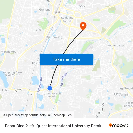 Pasar Bina 2 to Quest International University Perak map