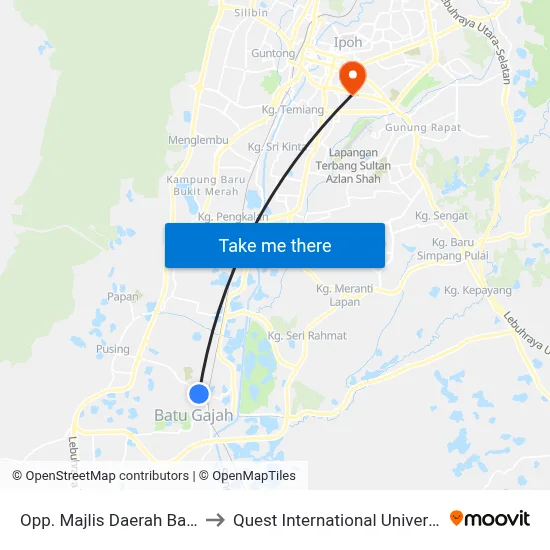 Opp. Majlis Daerah Batu Gajah to Quest International University Perak map