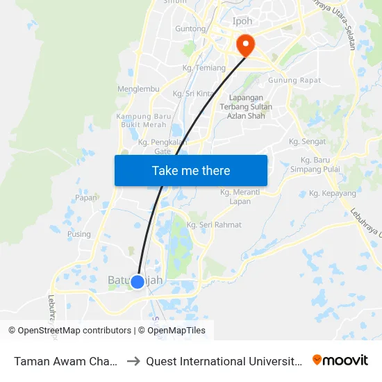 Taman Awam Changkat to Quest International University Perak map