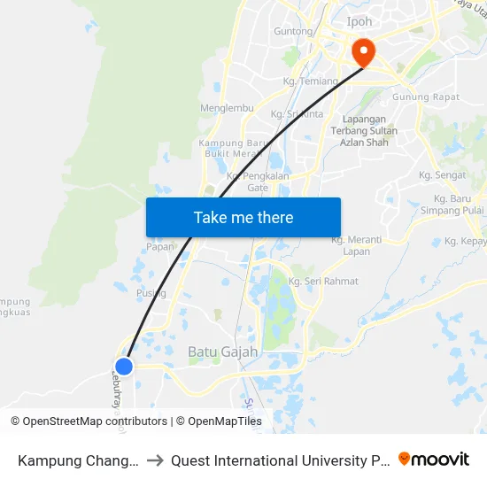 Kampung Changkat to Quest International University Perak map