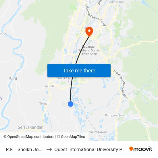 R.F.T Sheikh Johan to Quest International University Perak map