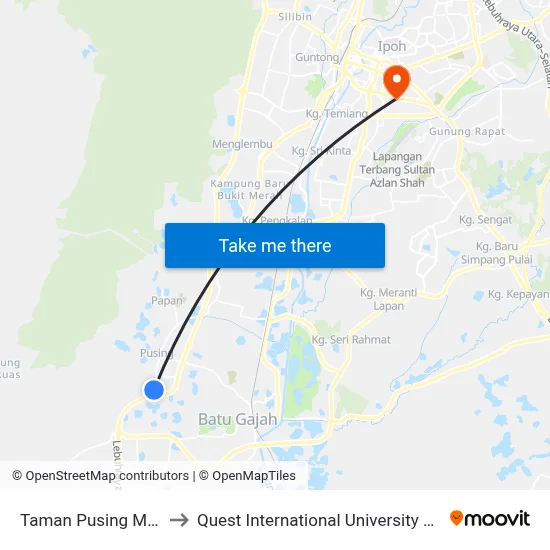 Taman Pusing Murni to Quest International University Perak map