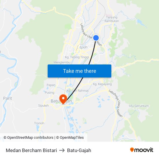 Medan Bercham Bistari to Batu-Gajah map