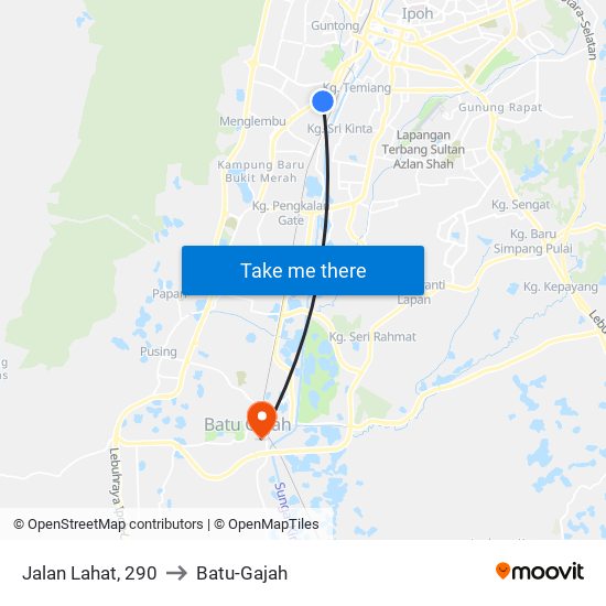 Jalan Lahat, 290 to Batu-Gajah map