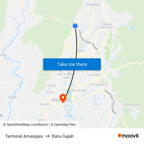 Terminal Amanjaya to Batu-Gajah map