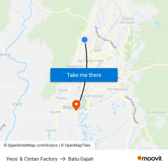 Yeos' & Cintan Factory to Batu-Gajah map