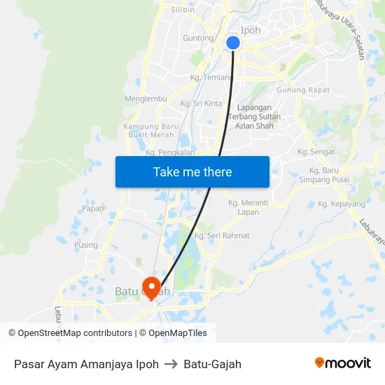 Pasar Ayam Amanjaya Ipoh to Batu-Gajah map