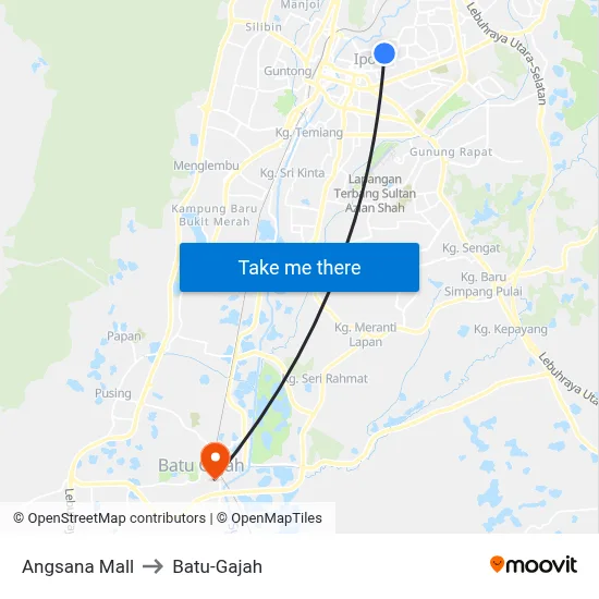 Angsana Mall to Batu-Gajah map