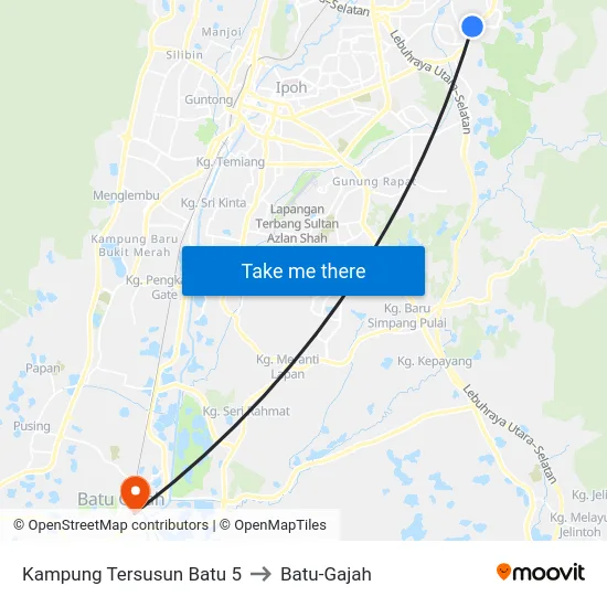 Kampung Tersusun Batu 5 to Batu-Gajah map