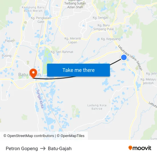 Petron Gopeng to Batu-Gajah map