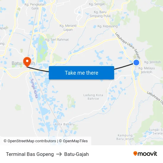 Terminal Bas Gopeng to Batu-Gajah map