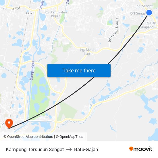 Kampung Tersusun Sengat to Batu-Gajah map