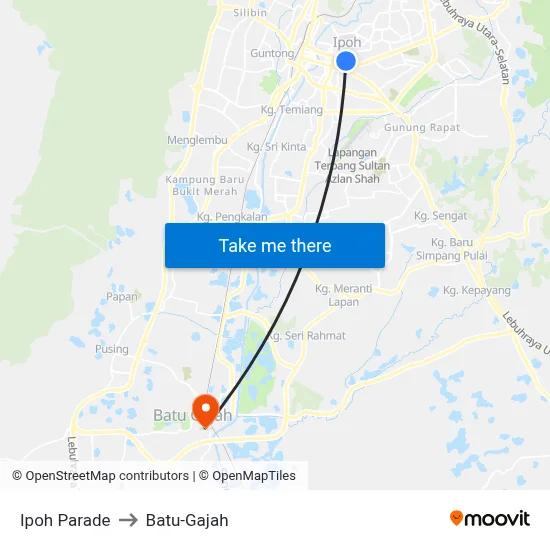 Ipoh Parade to Batu-Gajah map