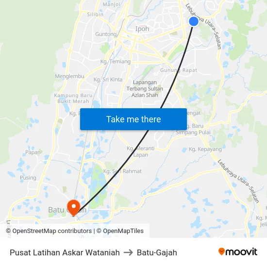 Pusat Latihan Askar Wataniah to Batu-Gajah map