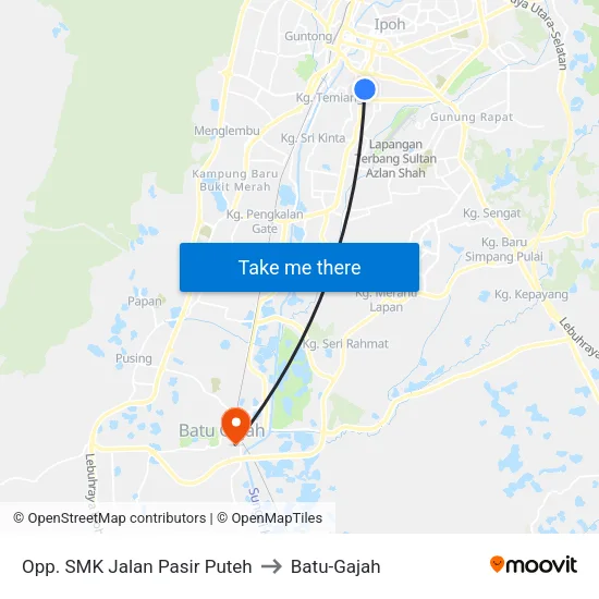 Opp. SMK Jalan Pasir Puteh to Batu-Gajah map