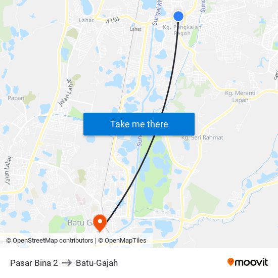 Pasar Bina 2 to Batu-Gajah map