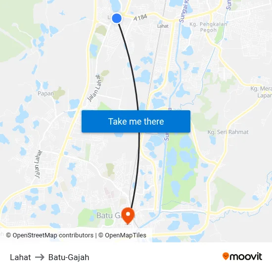 Lahat to Batu-Gajah map