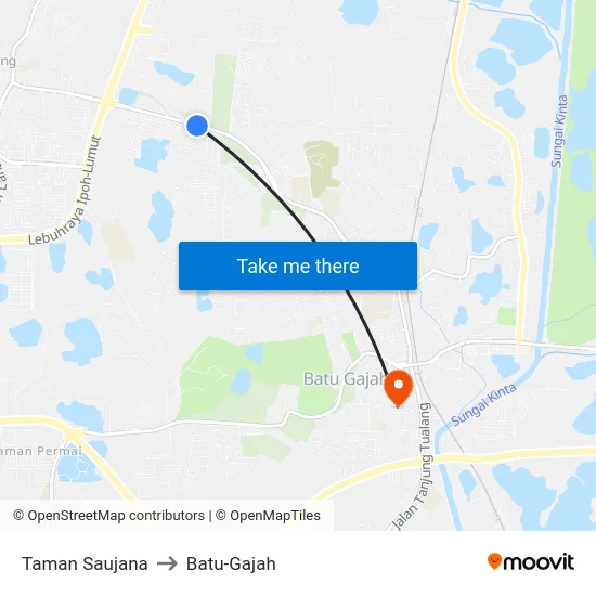 Taman Saujana to Batu-Gajah map