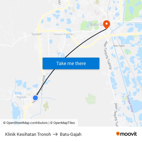 Klinik Kesihatan Tronoh to Batu-Gajah map