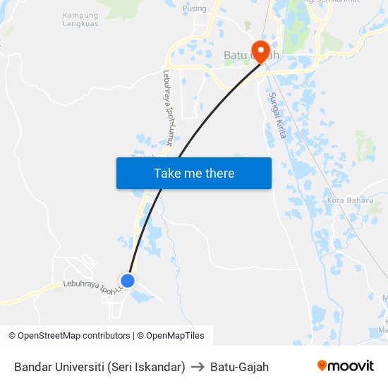 Bandar Universiti (Seri Iskandar) to Batu-Gajah map