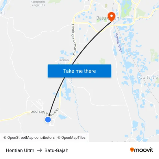 Hentian Uitm to Batu-Gajah map