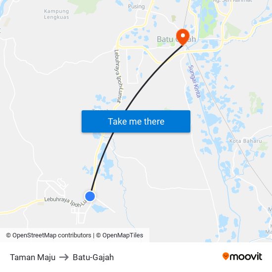 Taman Maju to Batu-Gajah map