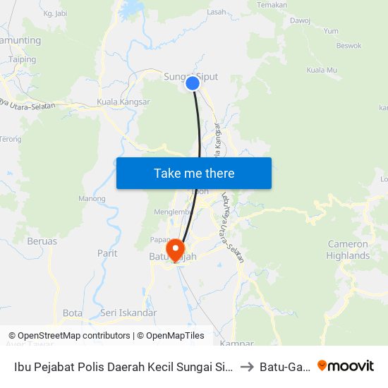 Ibu Pejabat Polis Daerah Kecil Sungai Siput (U) to Batu-Gajah map