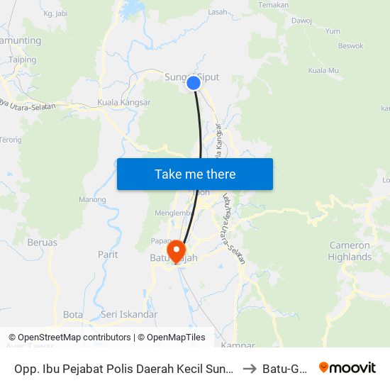 Opp. Ibu Pejabat Polis Daerah Kecil Sungai Siput to Batu-Gajah map