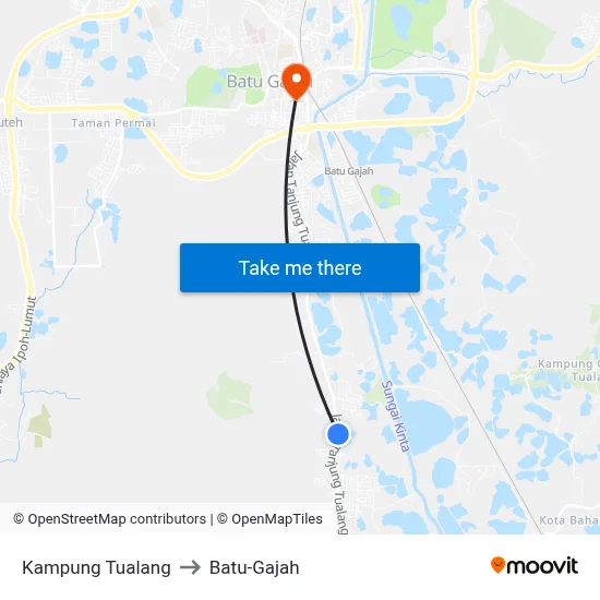 Kampung Tualang to Batu-Gajah map