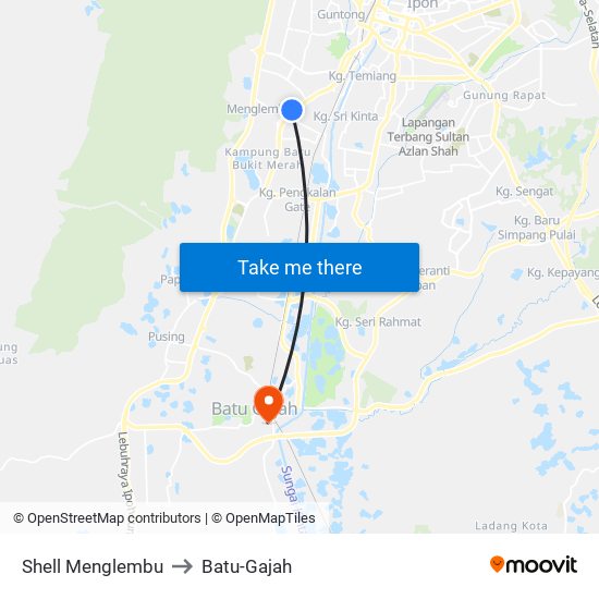 Shell Menglembu to Batu-Gajah map