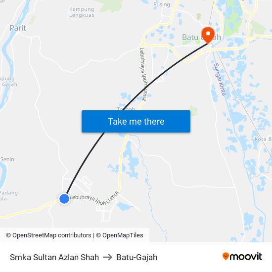 Smka Sultan Azlan Shah to Batu-Gajah map