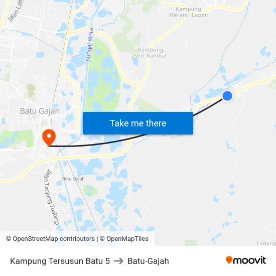 Kampung Tersusun Batu 5 to Batu-Gajah map