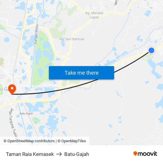 Taman Raia Kemasek to Batu-Gajah map