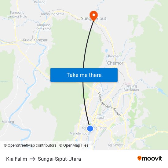 Kia Falim to Sungai-Siput-Utara map