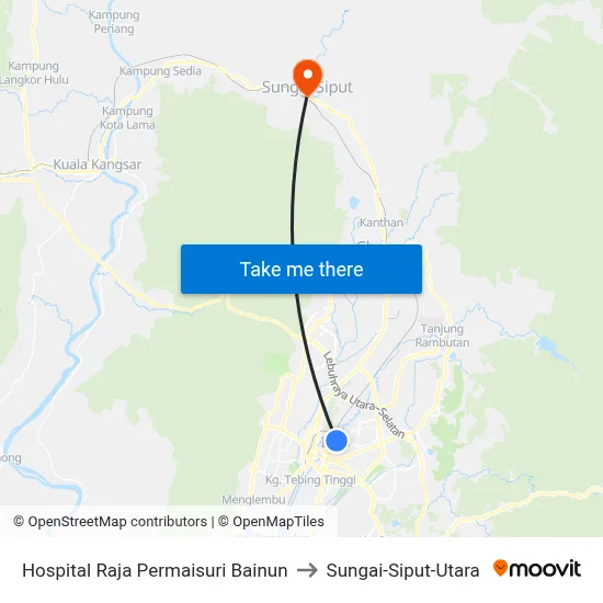 Hospital Raja Permaisuri Bainun to Sungai-Siput-Utara map