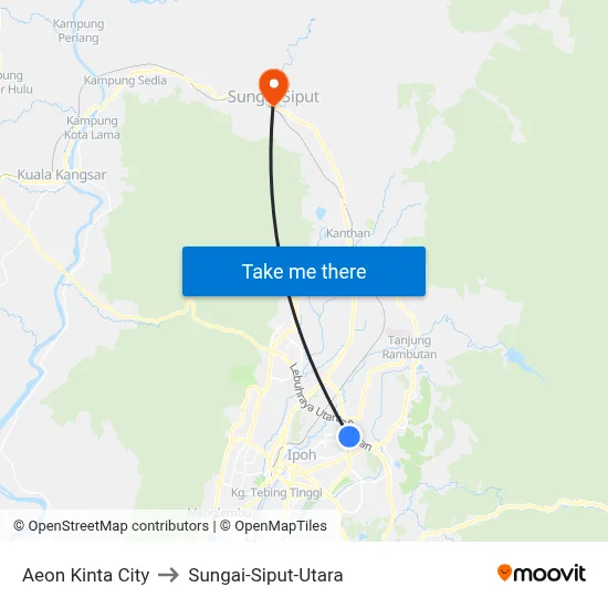 Aeon Kinta City to Sungai-Siput-Utara map