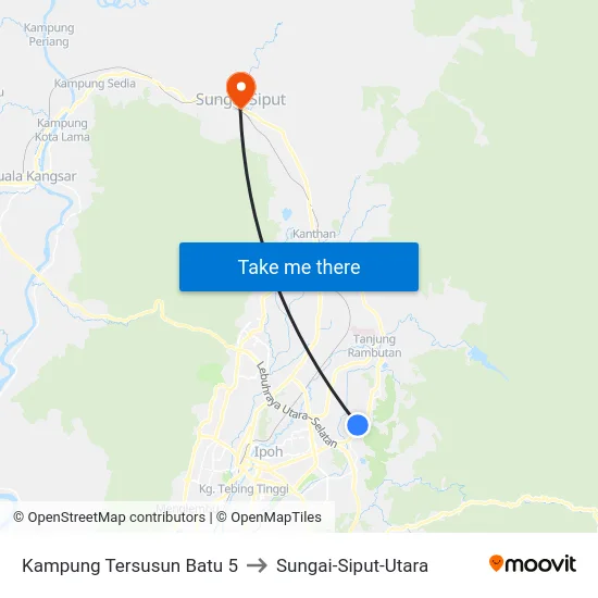Kampung Tersusun Batu 5 to Sungai-Siput-Utara map
