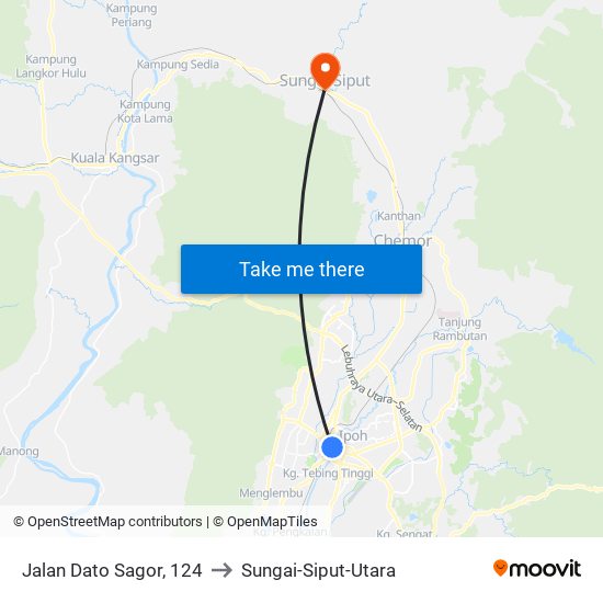 Jalan Dato Sagor, 124 to Sungai-Siput-Utara map