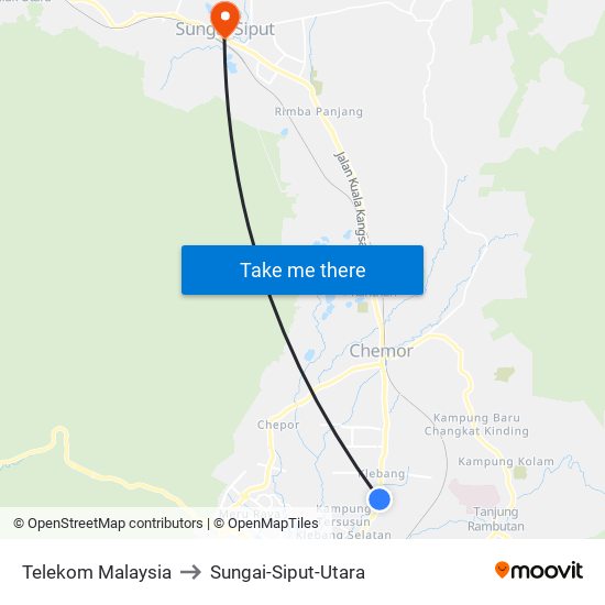 Telekom Malaysia to Sungai-Siput-Utara map