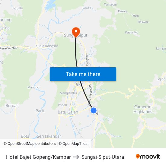 Hotel Bajet Gopeng/Kampar to Sungai-Siput-Utara map