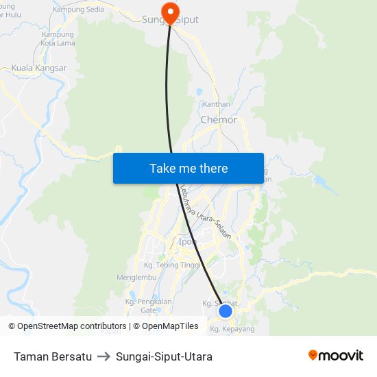 Taman Bersatu to Sungai-Siput-Utara map