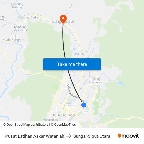 Pusat Latihan Askar Wataniah to Sungai-Siput-Utara map