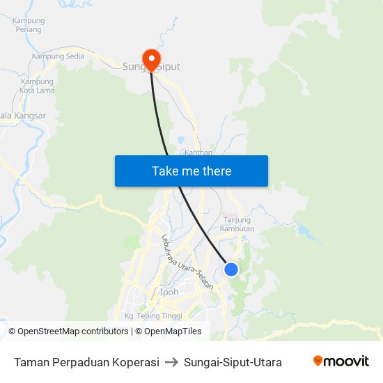 Taman Perpaduan Koperasi to Sungai-Siput-Utara map