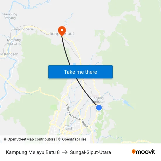 Kampung Melayu Batu 8 to Sungai-Siput-Utara map