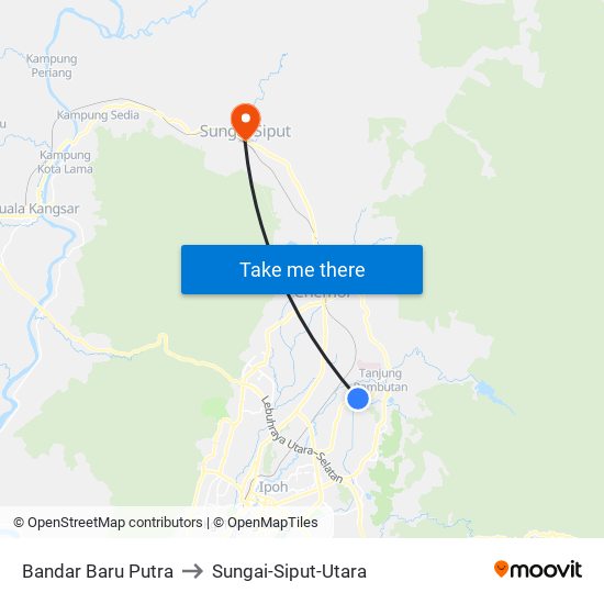 Bandar Baru Putra to Sungai-Siput-Utara map